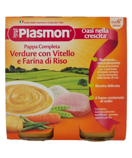 Plasmon Omogeneizzato Pappa Completa Vitello Verdura Riso 6M+ 2x190g