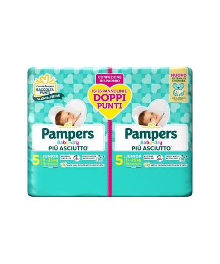 Pampers Baby Dry Pannolino Duo Downcount Junior 32 Pezzi