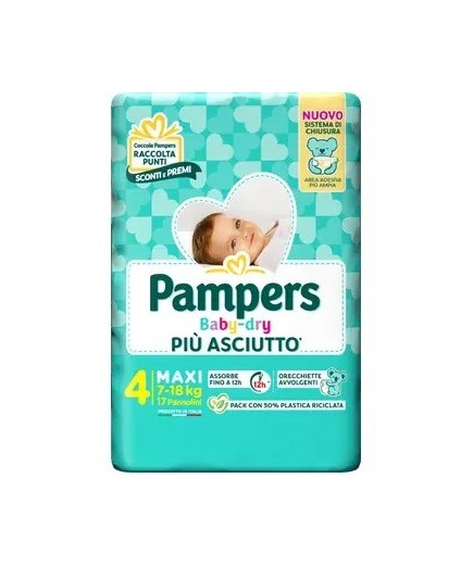 Pampers Baby Dry Pannolino Downcount Maxi 17 Pezzi Taglia 4 (7-18 kg)