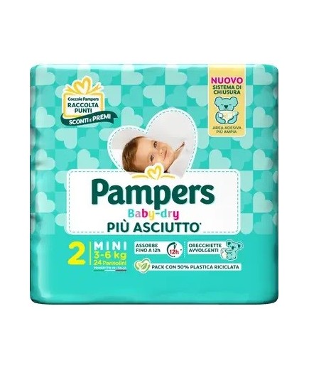 Pampers Baby Dry Pannolino Downcount Mini 24 Pezzi Taglia 2 (3-6 kg)