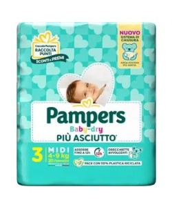 Pampers Baby Dry Pannolino Downcount Midi 20 Pezzi Taglia 3 (4-9 kg)